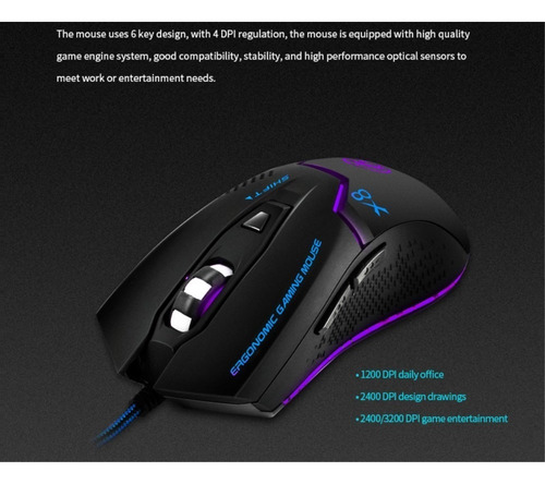 Mouse Gamer Modelo Imice X8 Com Fio 3200 Dpi 6 Botões Rgb