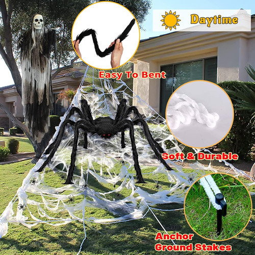 Tela De Araña Gigante Con 200 Luces Led Moradas 5m