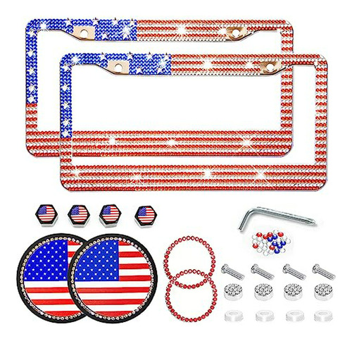 Marco Placa American Flag 2 Pack Bling Aluminio Coche