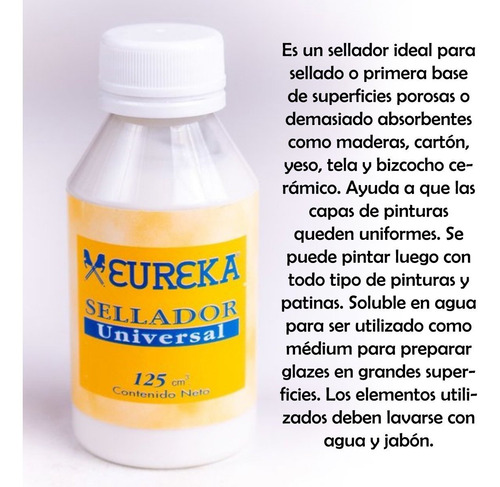 Imagen 2 de 10 de Sellador Universal Eureka Para Madera, Cartón Cerámica 125ml