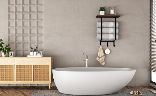 Toalleros De Pared Con Estante De Madera Y 3 Ganchos, Toalle