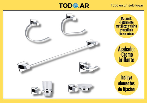 Imagen 2 de 8 de Set De Accesorios Para Baño Metálicos 6 Piezas Modernas