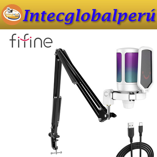 Micrófono Fifine Ampligame A6t Rgb (incluye Brazo) - White