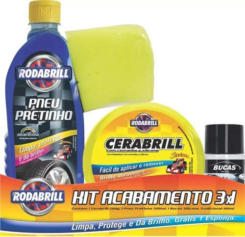 Kit Acabamento 3x1 Cera Pneu Pretinho Brilho Intenso