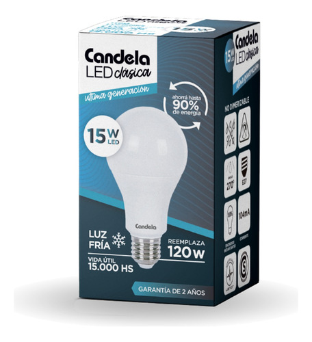 2 Lámparas Led 15w (120w) Luz Fría Candela Clásica 6796