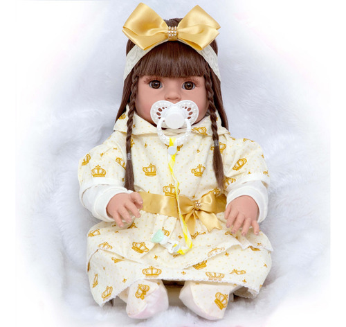 Boneca Bebê Reborn Vestido Dourado Menina 16 Itens Cegonha Reborn Dolls