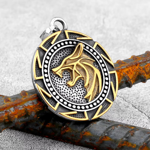 2 Amuletos Medallón Collar Acero Inoxidable The Witcher Lobo