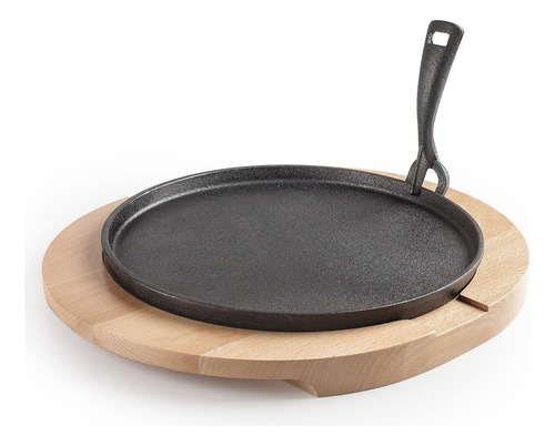 Plancha Hierro Fundido + Base Madera 26 Cm Inducción Ibili Color Negro