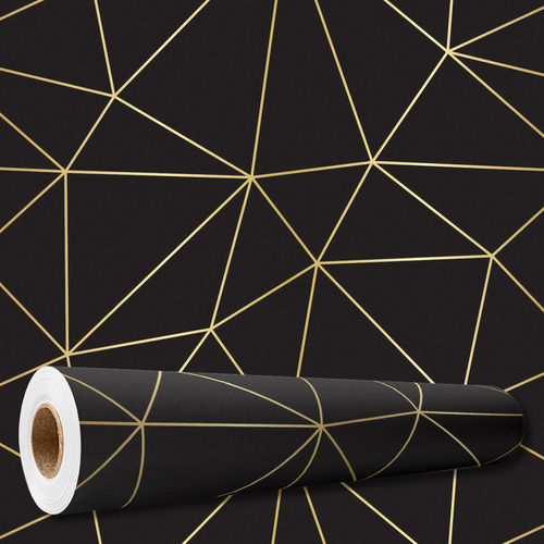 Papel De Parede Adesivo Zara Geometrico Preto E Dourado 5m