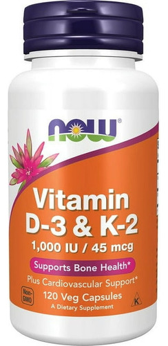 Vitamina D3 Con K2 120 Veg Cápsulas Marca Now