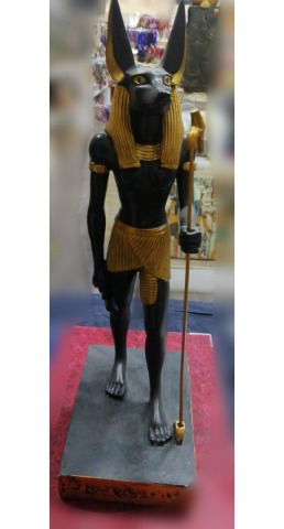 Egipto. Anubis De Alabastro Y Chapa De Oro 18 K. 40 Cm. 