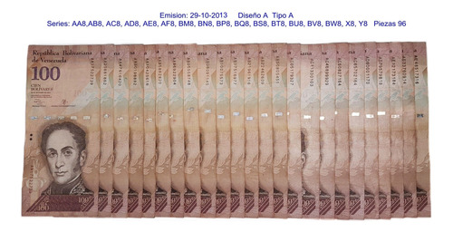Billetes Antiguos De Venezuela 100 Bs F.  29-10-2013