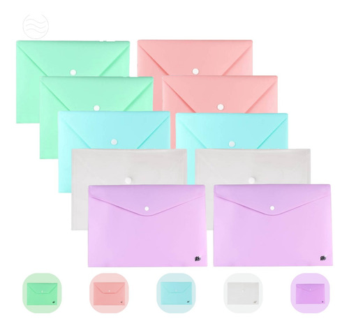 Kit 10 Envelopes Plasticos Com Botão Horizontal A5 Sortidos