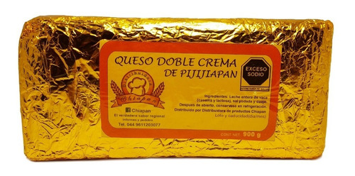 Queso Doble Crema Papel Amarillo De Pijijiapan Chiapas 900 G