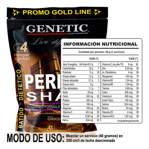 Batido Reemplaza Comidas 200 Servicios Perfect Shake Genetic