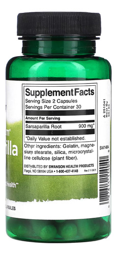 Raíz de zarzaparrilla, 450 mg, Swanson, 60 cápsulas, sabor sin sabor