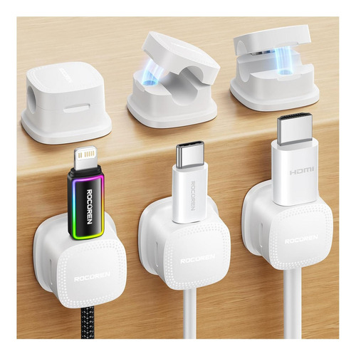 Organizador De Cables Magnético Rocoren 6 Paquetes Blanco