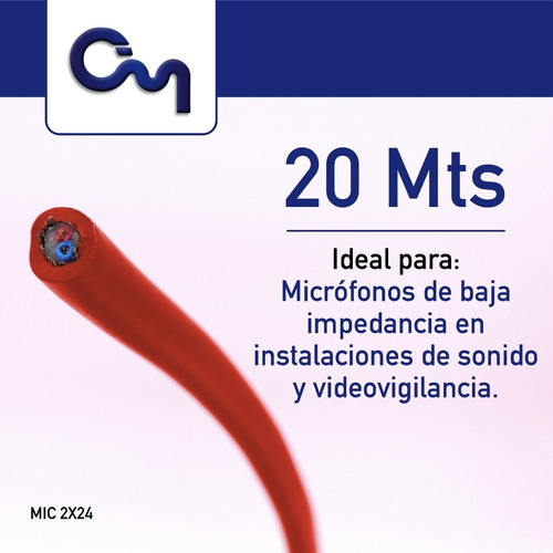 Cable Para Micrófono 2x24 Rojo Audio, Video Rollo De 20 Mts