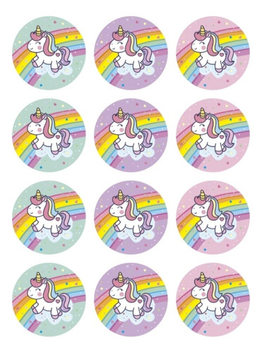  10 Planchas Stickers Autoadhesivos X 12u Unicornio Arcoiris