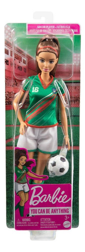 Boneca Barbie Jogadora De Futebol Verde Mattel HCN15