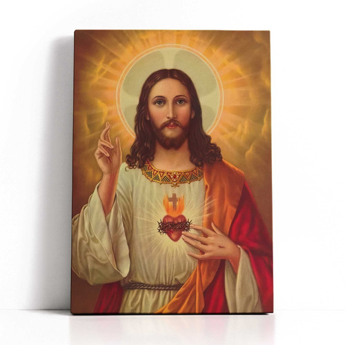 Sagrado Corazón De Jesús En Lienzo 50x70cm Cuadro Artístico