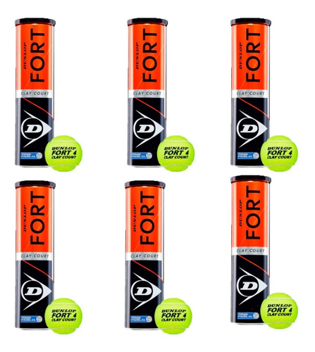 Pack 6 Tarro De Pelotas De Tenis Dunlop Fort Clay Arcilla X4