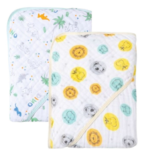 Kit 2 Toalhas Fraldas De Banho Bebê Com Capuz Soft Macia