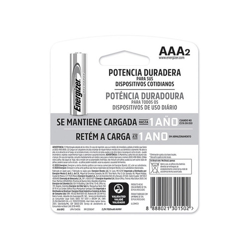 Pilas Recargables AAA Energizer Recharge NH12-700 - Blister 2 Unidades