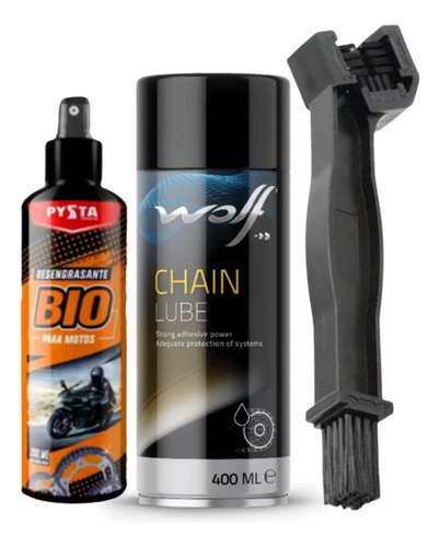 Wolf Lubricante Cadenas + Cepillo + Desengrasante Bio