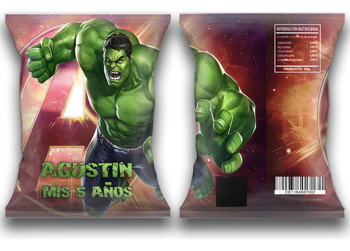 Bolsitas Chip Bag Hulk X 30 Personalizadas Fiesta Cumple