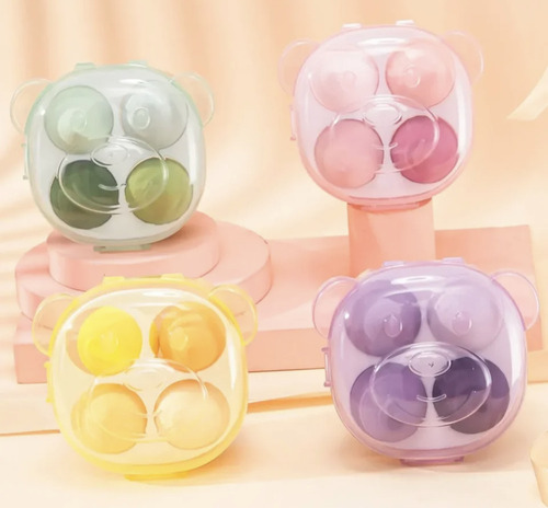 Set Esponjas De Maquillaje Borlas Con Estuche Osito Kawaii