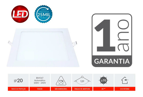 Imagem 2 de 5 de Kit 10 Painel Plafon Led 18w Quadrado Embutir Luminária