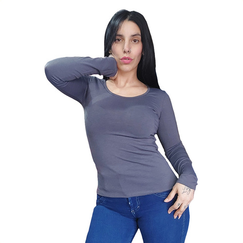 3 Camiseta Basica Manga Larga Mujer Talle Grande Modal Lycra