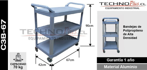 Imagen 3 de 3 de Carro Servicio Multiuso 3 Bandejas 70 Kg.