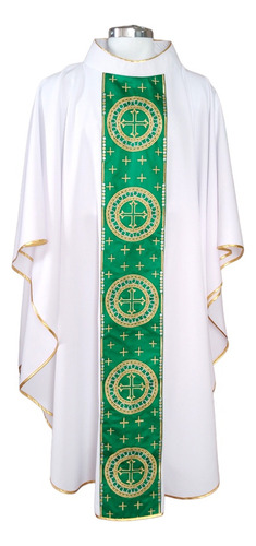 Casulla Sacerdotal + Estola Bco/verde  Modelo San Benito