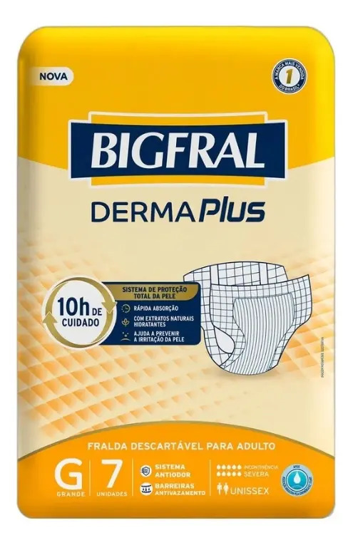 Fralda Geriátrica Bigfral Derma Plus Grande com 7 Unidades