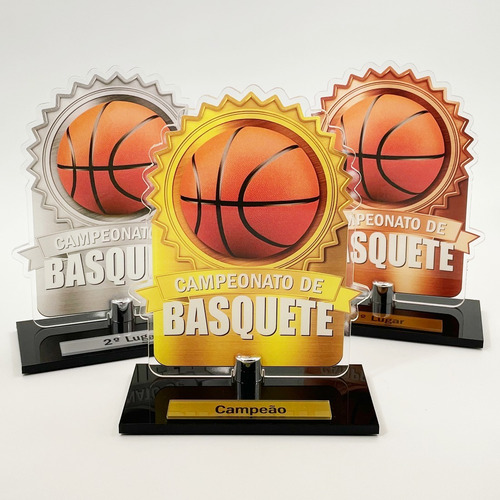 Troféus Para Basquete Acrílico 100% Campeão, Vice E 3º Lugar