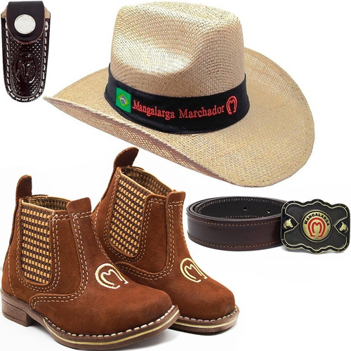 Kit Botina Bota Country Infantil + Cinto Cowboy Chapéu Mm