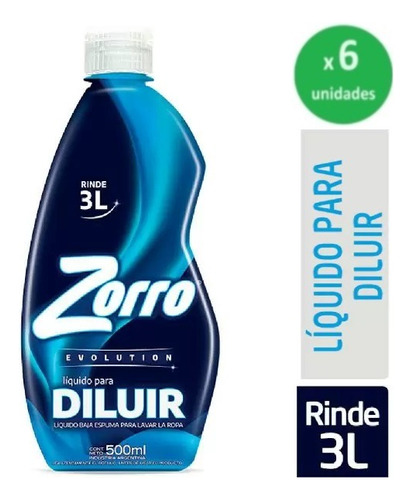 Pack Detergente Ropa Liq Zorro P/diluir 500ml Evolution X6 U