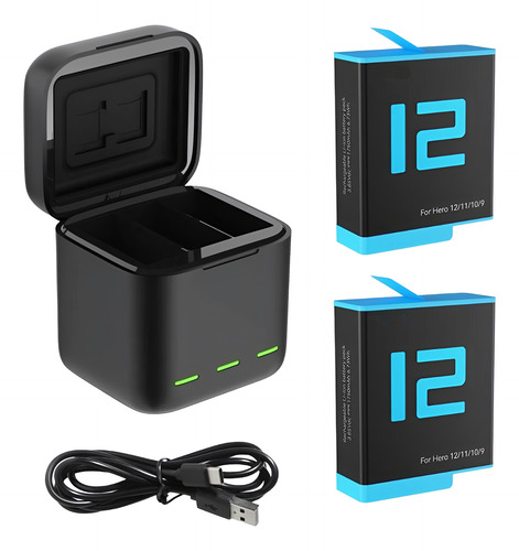 Carregador Triplo + 2 Baterias P/ Gopro Hero 9 10 11 12