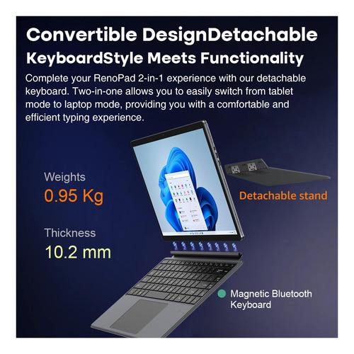 Tpv 2-in, Renopad 14 Windows 11 Pro Tablet Con Teclado, 16