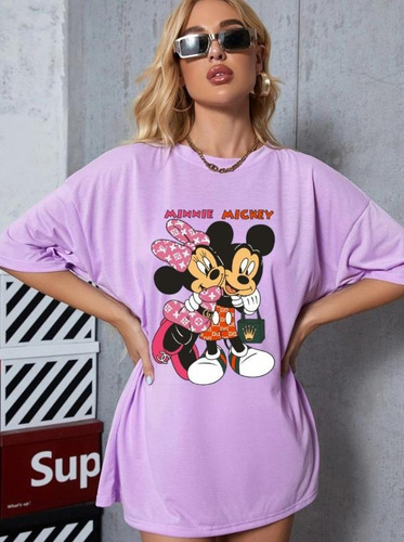 Polo Minnie Mickey Mouse Oversize Estampado Unisex Algodón