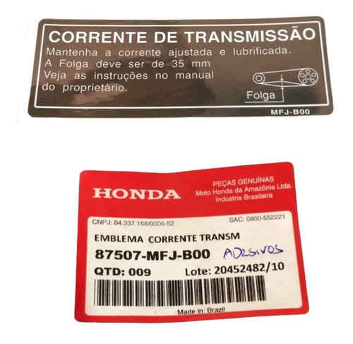 Adesivo Etiqueta Transmissão Cb 600f Hornet 08 87507-mfj-b00