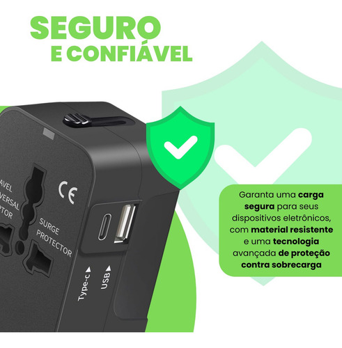 Adaptador Tomada Universal 2 Usb C Carrega Rápido Viagem Internacional Ferias Uk Eua Europa Asia Tippi