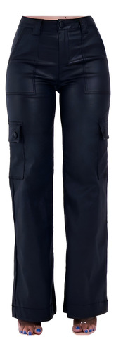 Pantalon Vinipiel Corte Recto Con Bolsa Lateral
