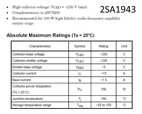 1 Pza. Transistor 2sc5200 / 2sa1943, Seleccione 2sa1943 Pnp