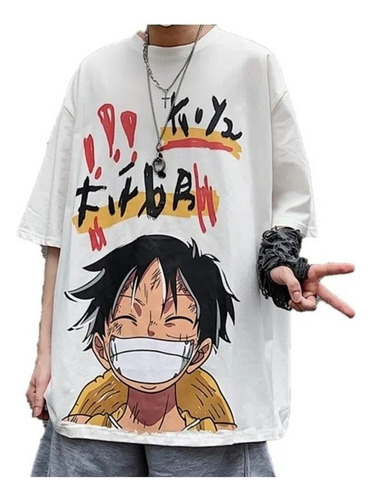 Camiseta Manga Corta Cartoon Anime One Piece Estampada