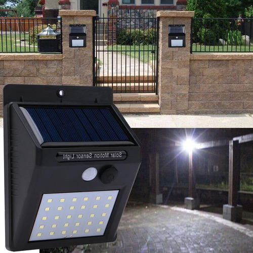 Imagen 8 de 10 de Luz Farol Lámpara Led Sensor Solar Batería Interperie 30 Led