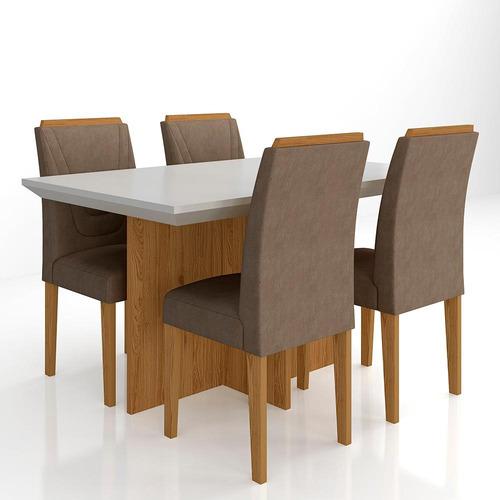 Mesa Com 4 Cadeiras Duda 1,36 Cin/off White/capucci - Ma Cor Cinamomo/off White/capucci. 02 Desenho do tecido das cadeiras Suede