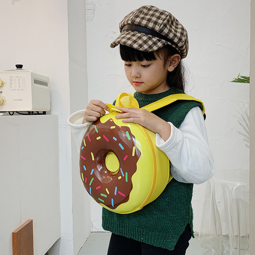 Mochila Escolar Unisex De Pvc De Color Amarillo Donut Para N